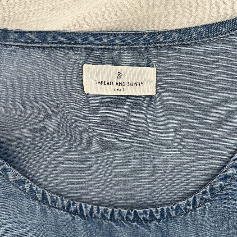 Thread & Supply Chambray Jean Shirt Sleeve Scoop Tee T-Shirt Women's Small - Picture 6 of 7